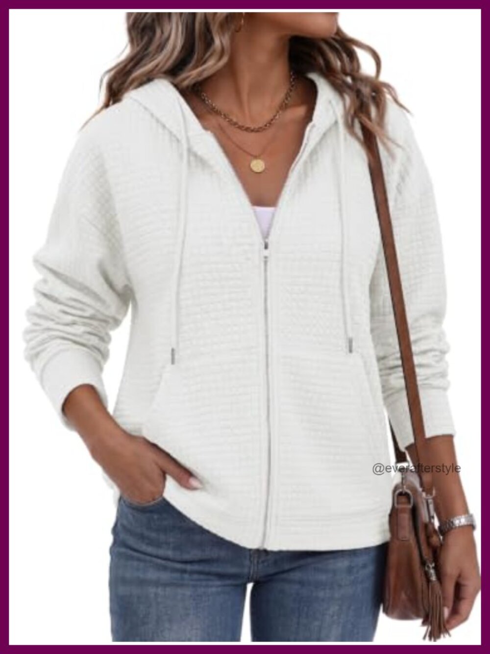 Women's Waffle Knit Zip Up Hoodie Lightweight Relaxed Sweatshirt